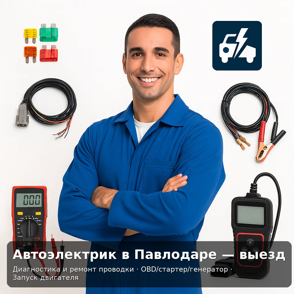Выездной автоэлектрик в Павлодаре — мастер в синей форме у автомобиля