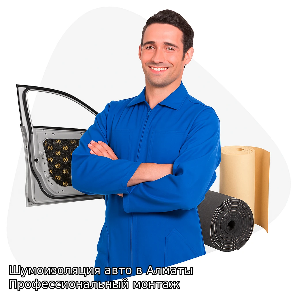 Мастер выполняет шумоизоляцию автомобиля в Алматы